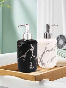 1/2PCS Plastic Refillable Pump Dispenser Marble Bottle With Loop, Press-On Lotion Pump For Shampoo, Conditioner, Body Wash - Lead-Free, Reusable Container, Washing Up Liquid, Hand Sanitizer Spray, Body Wash Liquid, Portable Accessories Storage