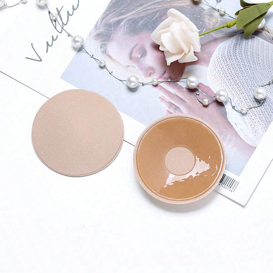 sujetador pegajoso    Nudo  Contraste Piel Sintética    Silicona    Pack de dos unidades   Parches para pechos para mujeres con efecto de agrupamiento   Sostén invisible para mujeres - Albaricoque - Ver 1