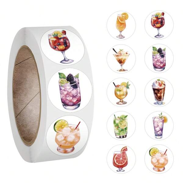 500 pegatinas de vinilo de estética de cocteles en rollo para scrapbooking, diario, parachoques, monopatín, botella de agua, dibujos animados, casco de seguridad, coche