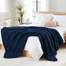 Chunky Knit Blanket - Soft Chenille Yarn Throws 40x50: Handmade Thick Cable Crochet Blanket - Large Chunky Yarn Rope Knot Throw For Couch, Sofa, Bed Home Decor - 深藍色 - 查看 1