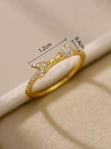 1Pc Exquisite S925 Silver White Cubic Zirconia Bowknot Ring For Women Daily Decor,Perfect Gifts For Birthday,Women Fine Jewelry