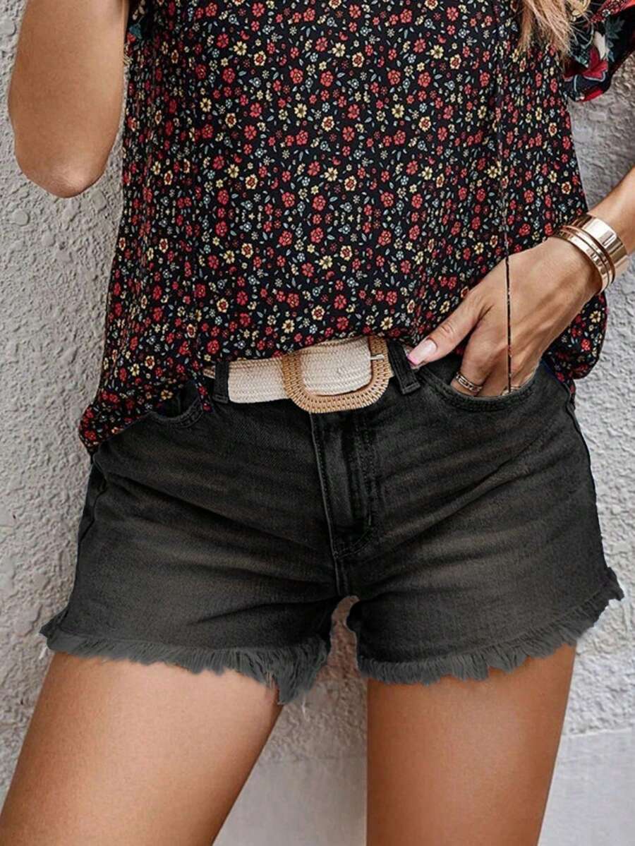 西部牛仔女装夏季休闲修身直筒牛仔短裤女式度假海滩乡村音乐会 - 黑色 - 查看 1