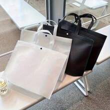 1 Pack Non Woven Tote Bag With Buckle Closure - Thick And Durable Shopping And Packaging Bags For Men And Women, Dark Gray/White