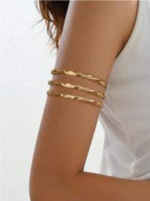 1 pieza Brazalete minimalista de 3 rayas de moda de verano, brazalete liviano y lujoso adecuado para uso diario, playa y vacaciones, para chicas europeas y americanas