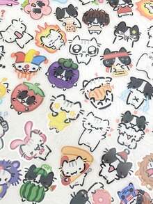 54张趣味十足的可爱小猫贴纸，防水PET透明材质，适用于水瓶、笔记本电脑、行李箱、日记本、文具、手机等DIY装饰贴纸 - 彩色 - 查看 3
