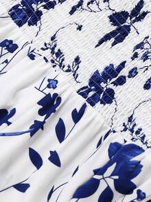 女式超长花卉印花宽松背心裙，全身波西米亚风休闲褶饰荷叶边下摆 - 彩色 - 查看 5