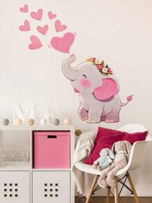 1pc/1set 2pcs Cartoon Elephant, Heart, Fox, Floral Wall Sticker For Living Room, Bedroom Decor, Self-Adhesive Wall Decal