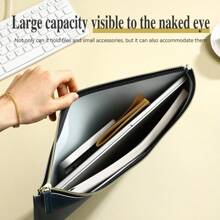 Leather Business A4 File Folder Zipper Document Bag Contract File Organizer Briefcase Portfolio,Bag For Contract/Invoice Storage,Back To School,School Supplies