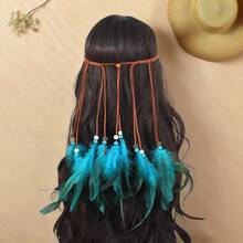 1pc Woven Rope, Wooden Bead & Feather Headband, Handmade Bohemian Style, Suitable For Festivals And Parties Halloween - Multicolor - View 4