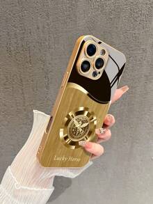 1pc Customizable Name Letter Lucky Horse Pattern High Definition Golden Glass Phone Case, Compatible With Apple 17 Pro Max/16 Pro Max/15/14 Plus/13 Pro/12 Pro Max/11/Xs Max/8 Plus, Galaxy S24 Ultra/S25 Ultra, Fashionable, Colorful, Cute, Fun, Minimalist, Matching Phone Case - Multicolor - View 3