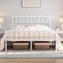 Double Metal Bed Frame 4ft6 Modern Style Bed With Headboard And Footboard Solid Slatted Bed Base White - White - View 2