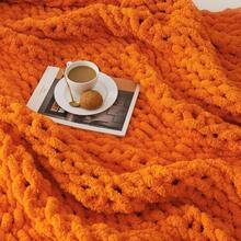 Chunky Knit Blanket - Soft Chenille Yarn Throws 40x50: Handmade Thick Cable Crochet Blanket - Large Chunky Yarn Rope Knot Throw For Couch, Sofa, Bed Home Decor - 橘色 - 查看 6