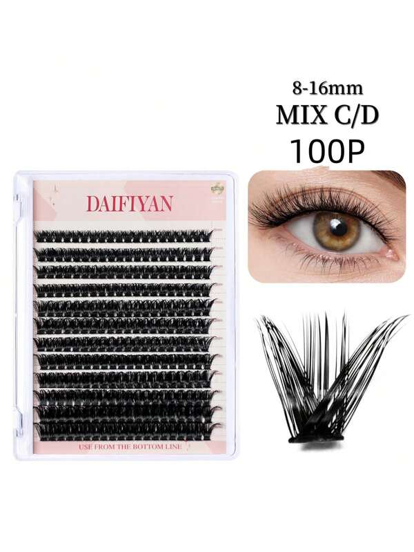 Diy Lash Clusters Premade Fans Soft Band Russian Curl 100P Classic Eyelash Extensions C D Style 8-18mm Length Fluffy Hair Easy Dress Beauty Tool