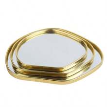 1PC Modern Tray With Mirror Finish - Versatile - Light Luxury Golden Metal Organizer Tray, Perfect For Jewelry, Perfume, Cosmetics & More - Home Decorative Tray, Vanity Living Room Bathroom Bedroom Countertop Decor For Women Storage Organizer Travel Essentials Gift Back To School
