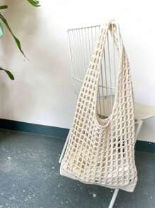 Fashion Hollow Out Knitted Women Tote Bag, Casual Simple Large Capacity Handbag, Portable Ladies Shopping Bag, Suitable For High School/College Students, Outdoor, Travel, Beach, Mother's Day Gift