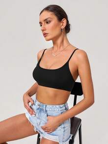 Sodalemon Women Fitness Backless Straight Strap Yoga Training Sport Bra - Black - View 4