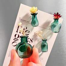 5pcs Mini Glass Vase Fridge Magnets,Mini Vase Ornaments, Home Decoration Pendants, Refrigerator Magnets, Vintage Style Flower And Cat Whisker Holder – Table Decorations Unique Gift For Her, Birthday Graduation,Housewarming, Pet Lover (Not Included Plant)