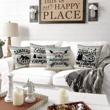 4pcs, Polyester,Happy Camper Pillow Covers Vintage Rustic Wood Background Inspirational Quotes Home Outdoor Decorative Throw Pillow Case Cushion Cover Set Of 4, 16x16 18x18 20x20 Inches,Single-Sided,No Pillow Core - Multicolor - View 3