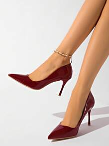 Women's Burgundy Patent Leather 8.5cm Stiletto Pointed Toe Shallow Sexy Party Nightclub Wedding Commute Daily High Heels