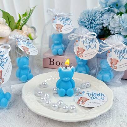 VICKYO Conjuntos de velas Vickyo 10/20, lembrancinhas para chá de bebê, conjuntos de velas de urso, mini velas azuis/rosa de urso com cartões de agradecimento e sacolas de presente, vela perfumada para chá de bebê, revelação de gênero, festa de aniversário, convidados de casamento, presente, decoração de casa