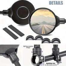 Miroir rétroviseur de vélo 360° rotatif et réglable, lentille grand angle, bras long flexible pour une installation facile, convient pour les vélos de montagne, les scooters électriques et les véhicules légers - Cadre en ABS noir, accessoires de pédale Miroir ovale Accessoire de sécurité, pièces de vélo