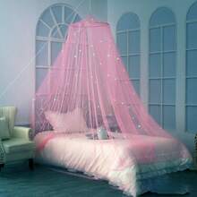 Hanging Mosquito Net, Fine Mesh Luminous Stars Princess Bed Canopy Dustproof Bug Net - Pink - View 6
