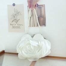 1 件晚宴包花朵新娘小钱包礼服派对手提包婚礼钱包女式花链女士手包 - 白色 - 查看 4