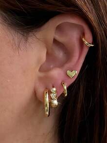 5 件优雅铜锆石镶嵌心形金耳钉套装，女士珠宝配饰，适合节日、约会、派对、日常佩戴 - 款式1 - 查看 8