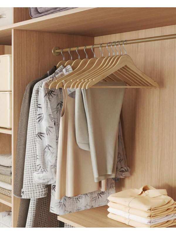 Wooden Hangers, Pack Of 20, Pack Of 30, Coat Hangers, Pants Bar, 360° Swivel Hooks, Solid Birch Wood, For Jackets, Shirts, Coats, Natural Beige