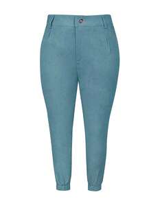 Plus Size Women's Casual Fashionable Daily Comfortable Commute Vacation Street Slim Fit Solid Color Pants - Dusty Blue - View 4