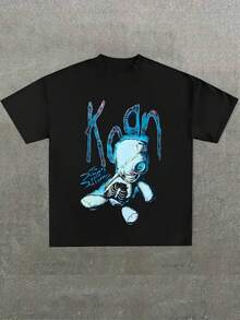 Dise?o de un mu?eco destrozado con texto en un estilo oscuro,Camiseta casual de cuello redondo y manga corta con estampado,adecuada para uso diario en primavera y verano,unisex