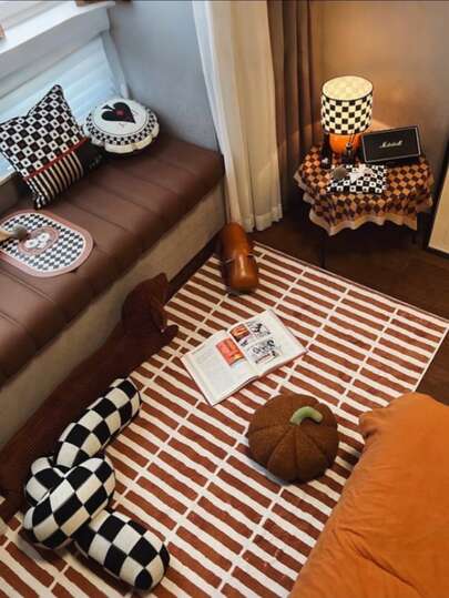 1 块复古方形砖纹毛绒柔软地毯，轻质奢华地毯，适用于客厅、茶几、走廊、防滑卧室床边垫，适合万圣节、圣诞节装饰、家居装饰