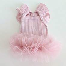 Vestido de princesa con mangas con volantes para perros y gatos pequeños como poodle, bichón frisé, pomerania, maltés, Yorkshire Terrier, etc. Atuendo para fiesta de cumpleaños, primavera/verano