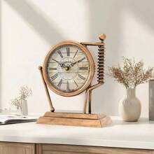 Vintage Style Iron Tabletop Wall Clock, Retro Decorative Room Shelf Desktop Clock For Home Living Room Bedroom, Gift Room Decor Digital Clock Alarm Clock