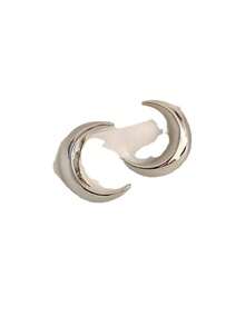 1 对几何月亮耳钉，女士款，金属设计，百搭日常佩戴 - 銀色 - 查看 3