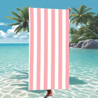 1 pièce Serviette de plage à motifs rayés, très absorbante, microfibre douce et fine. Essentiel pour l'été, convient aux enfants, hommes, femmes, garçons, filles. Coupe-vent, protection solaire, plage, fête, séchage pour le voyage, le camping, accessoires de plage, cadeau parfait pour les essentiels de plage pour les vacances