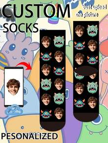 1 Pair Of Customized Crew Socks,Custom Face Socks, Couple Socks,Custom Photo Sock, Custom Printed Socks, Personalized Funny Face Socks, Custom Picture Socks, Put Any Face On The Socks, Anniversary Gift, Valentine Gift, Birthday Gift - Multicolor - View 6