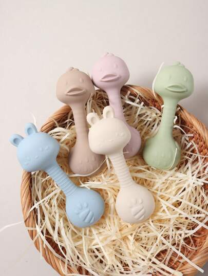 لعبة حلقة تسنين من السيليكون على شكل بط أو أرنب ، رقصة باليد للأطفال الرضع للمضغ، هدية حفلة استقبال المولود