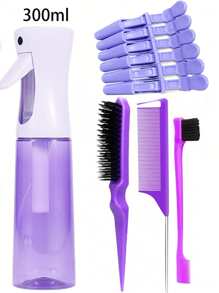10 Peças Conjunto de Ferramentas de Penteado - Pente de Dentes Finos, Pincel de Sobrancelha, Borrifador Roxo, Presilhas de Cabelo, Adequado para Todos os Tipos de Cabelo, Incluindo Cabelo Longo, Grosso, Fino, Encaracolado, Natural para Cuidados Diários