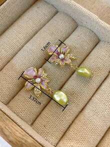 Natural Faux Pearl Flower Earrings For Women, Vintage & Antique Style, Unique Design, New Chinese Style Ear Studs With Elegant Quality, 2025 New Arrival Valentines - 彩色 - 查看 4