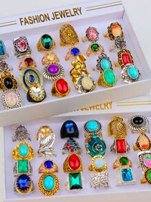Paquete de 10 anillos de piedra natural vintage y ajustables, adecuados para joyería diaria de mujer, fiestas y regalos