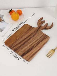 2pcs/1pc Teak Deer Antler Shaped Chopping Board, Bread Board, Vegetable Cutting Board, Fruit Cutting Board, Serving Tray - Brown - View 9