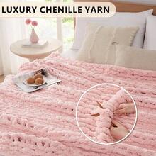 Chunky Knit Blanket - Soft Chenille Yarn Throws 40x50: Handmade Thick Cable Crochet Blanket - Large Chunky Yarn Rope Knot Throw For Couch, Sofa, Bed Home Decor - 粉色 - 查看 3