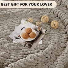 Chunky Knit Blanket - Soft Chenille Yarn Throws 40x50: Handmade Thick Cable Crochet Blanket - Large Chunky Yarn Rope Knot Throw For Couch, Sofa, Bed Home Decor - 淺亞麻色 - 查看 6