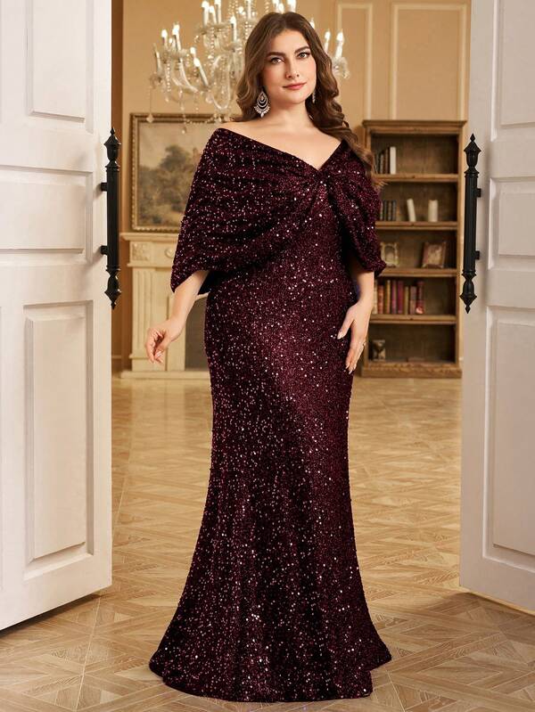 Fuaheng Robe de soirée formelle à paillettes et ourlet de sirène pour femmes grandes tailles Fuaheng, vêtements d'automne pour femmes