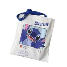 Disney Bolsa de almacenamiento con puntada, bolso de hombro de lona - Bolso grande de estilo Kawaii con lona resistente al viento, ideal para ir al trabajo, compras y almacenar objetos pequeños, diseño lindo y casual para uso diario