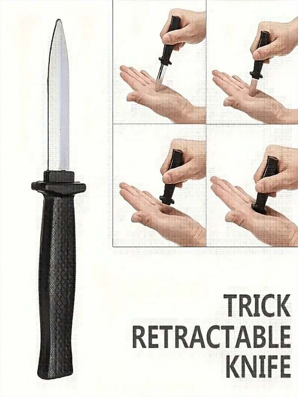 Couteau télescopique magique en plastique, accessoire factice utilisé pour des jeux de farces et soirées. Sécuritaire, sans lame tranchante. Convient pour Noël, Pâques et jeux de farces pour adolescents et adultes de plus de 14 ans