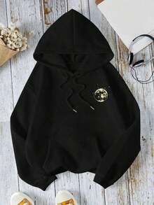 Women's Moon Phases Sweatshirt, Long Sleeve - 黑色 - 查看 2
