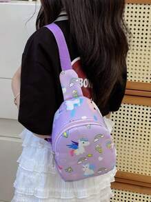 Bolsa para niños y niñas, bolsa cruzada de monedas con diseño de dibujos animados, mochila pequeña casual al aire libre para el pecho, para lápiz labial, brochas, cuidado de la piel, teléfono móvil, monedas, artículos pequeños