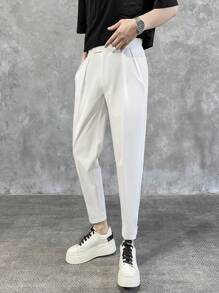 Men's High Waisted Loose Tapered Casual Pants With Hook And Loop Closure